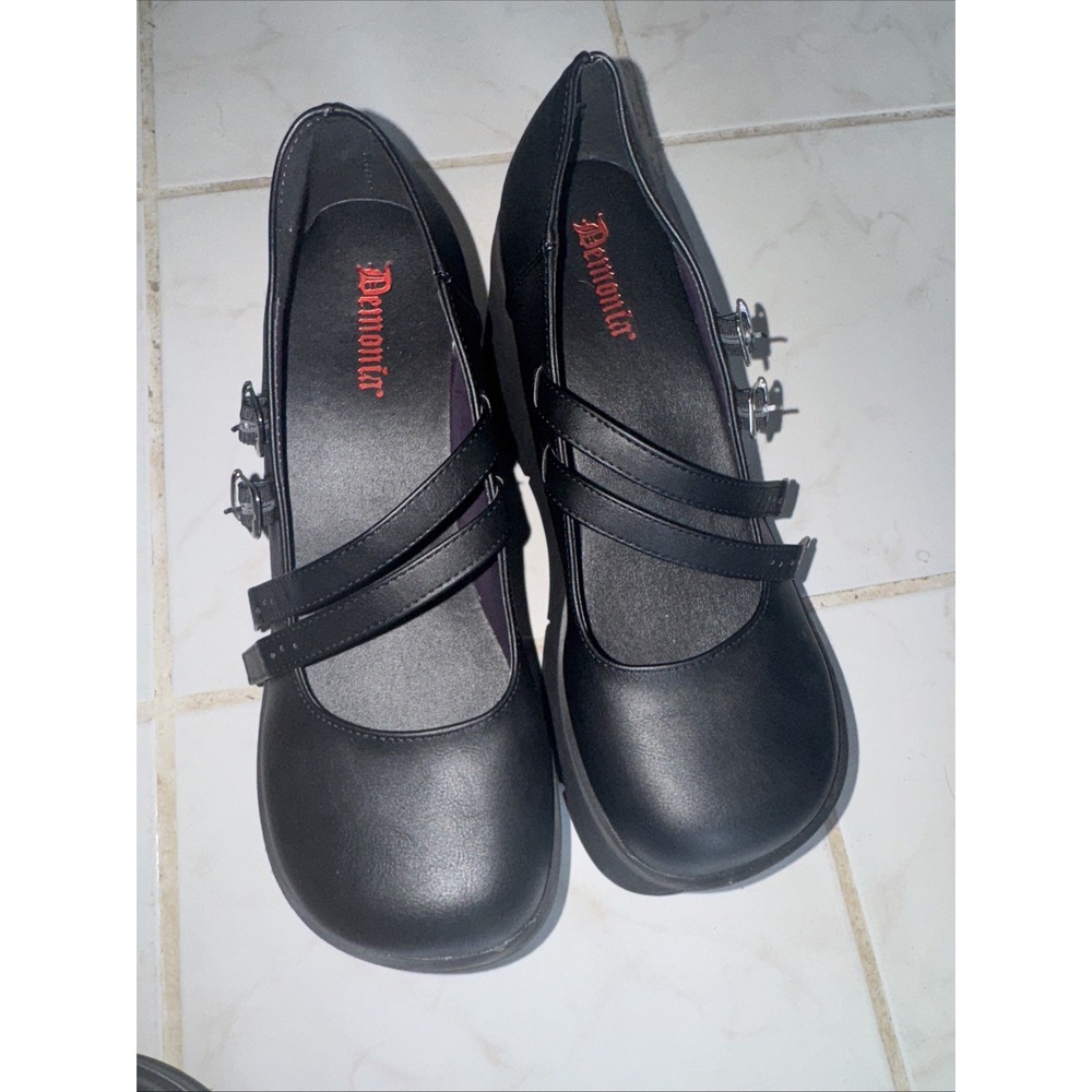 Demonia Black Platform Mary Janes with Side Buckles